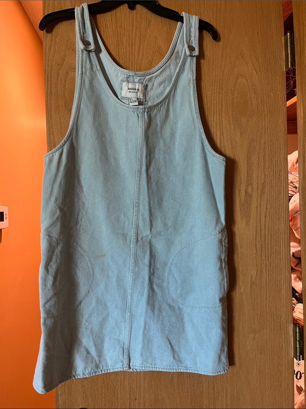 Forever 21 Light Blue Denim Mini Pinafore Dress